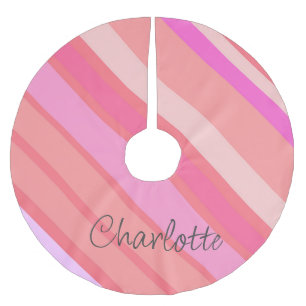 Christmas Personalized Pink Candy Striped Brushed Polyester Tree Skirt