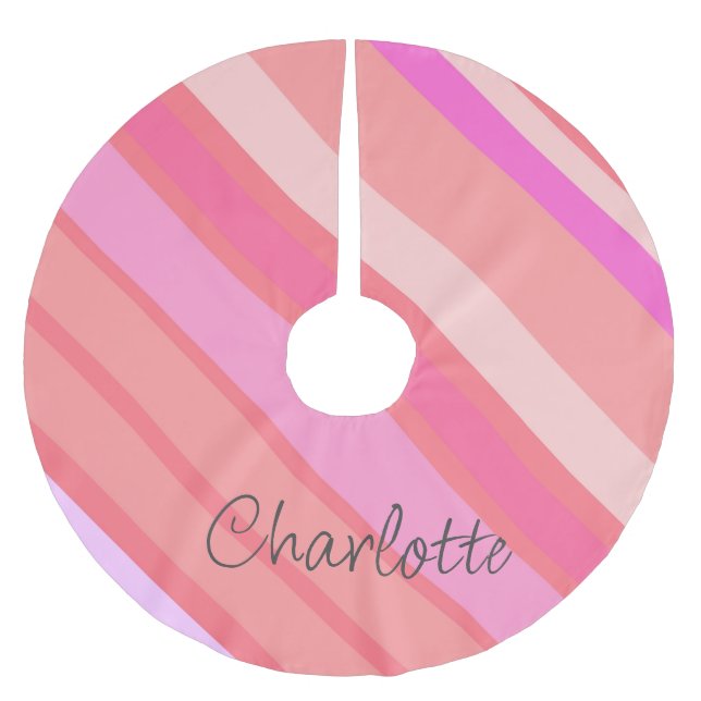 Christmas Personalized Pink Candy Striped Brushed Polyester Tree Skirt (Front)
