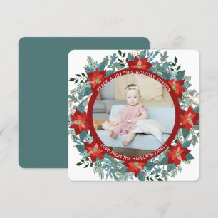 Christmas Personalized Poinsettia Wreath Photo Holiday Card