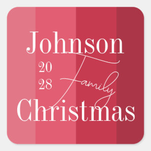 Christmas Personalized Red Family Christmas Square Sticker