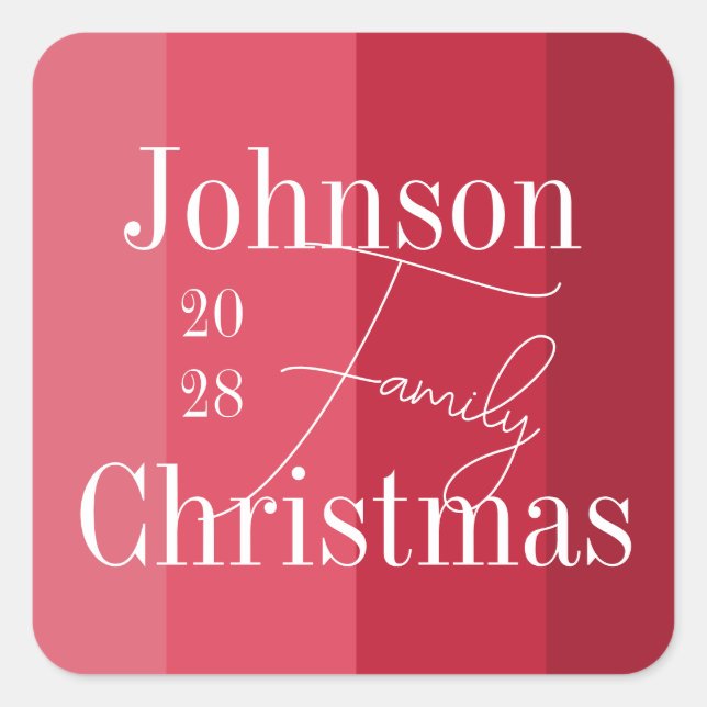 Christmas Personalized Red Family Christmas Square Sticker (Front)
