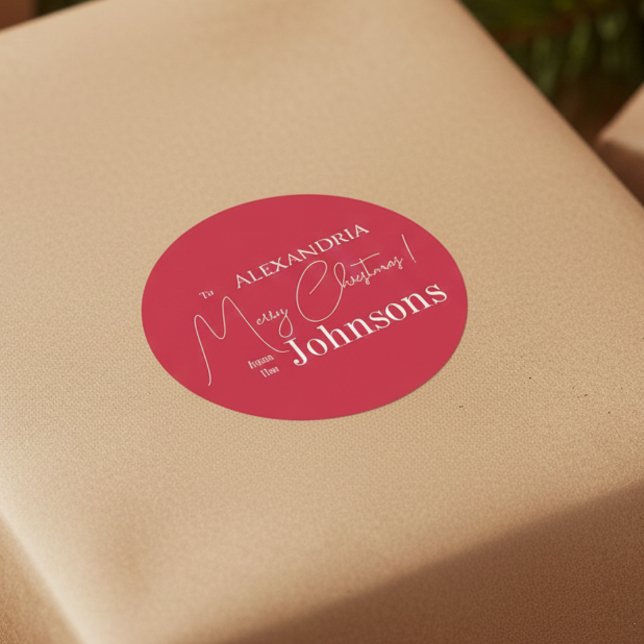 Christmas Personalized Red Family Classic Round Sticker (Creator Uploaded)