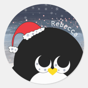 Christmas Personalized Santa Penguin Kids Gift Classic Round Sticker