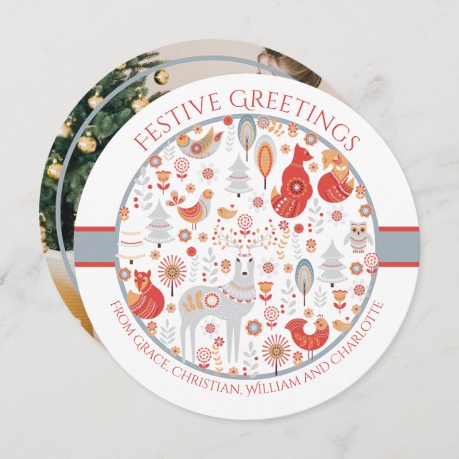 Christmas Personalized Scandinavian Nordic Forest Holiday Card (Front/Back)