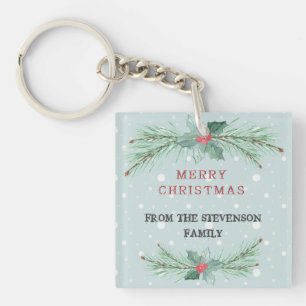 Christmas, Personalized, Spruce, mistletoe Keychain