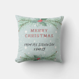 Christmas, Personalized, Spruce, mistletoe Throw Pillow