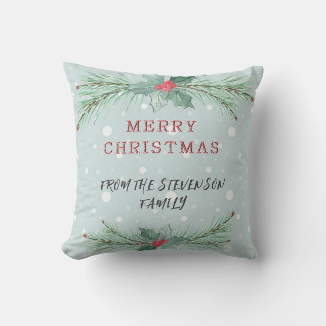 Christmas, Personalized, Spruce, mistletoe  Throw Pillow (Front)