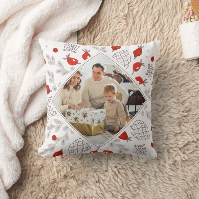 Christmas Personalized Winter Foliage Photo Throw Pillow (Blanket)