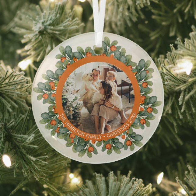 Christmas Personalized Wreath Photo Frame Glass Ornament (Insitu)