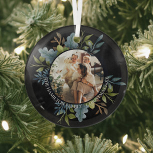Christmas Personalized Wreath Photo Frame Glass Ornament