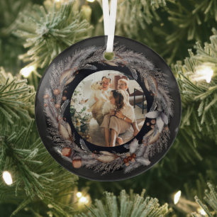Christmas Personalized Wreath Photo Frame Glass Ornament