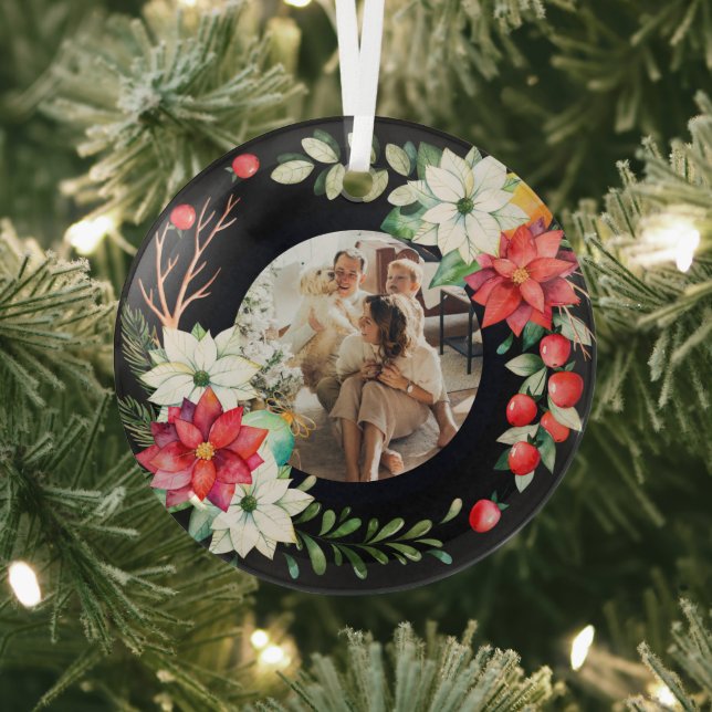 Christmas Personalized Wreath Photo Frame Glass Ornament (Insitu)