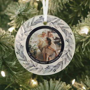 Christmas Personalized Wreath Photo Frame Glass Ornament