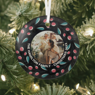 Christmas Personalized Wreath Photo Frame Glass Ornament