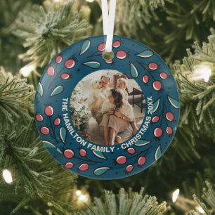 Christmas Personalized Wreath Photo Frame Glass Ornament