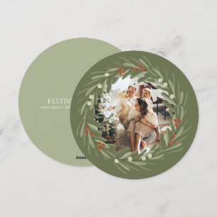 Christmas Personalized Wreath Photo Frame Round Holiday Card