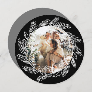 Christmas Personalized Wreath Photo Frame Round Holiday Card