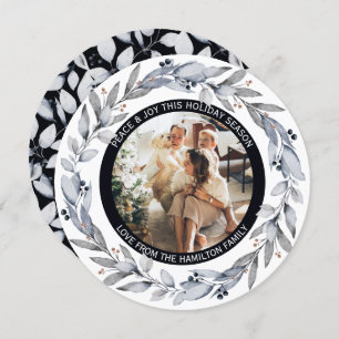 Christmas Personalized Wreath Photo Frame Round Holiday Card