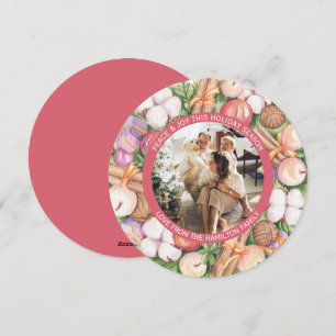 Christmas Personalized Wreath Photo Frame Round Holiday Card