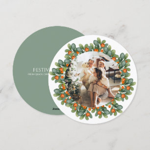 Christmas Personalized Wreath Photo Frame Round Holiday Card