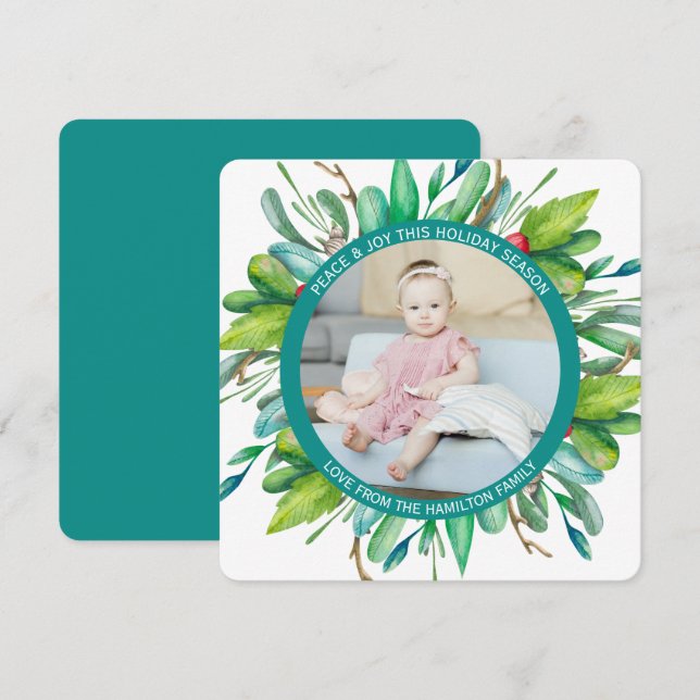 Christmas Personalized Wreath Photo Holiday Card (Front/Back)