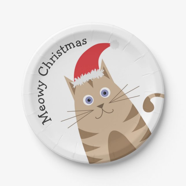Christmas pet cat holidays table decoration meow paper plate (Front)
