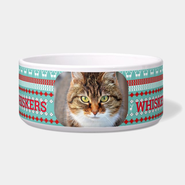 Christmas Pet Dog | Cat Personalized Photo Bowl (Front)