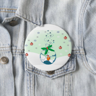 Christmas Pet Fish In a Bag Holly Emblelichments 4 Inch Round Button