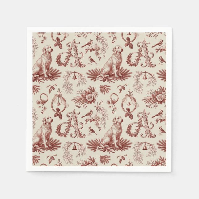 Christmas Pet Monogram A Golden Retriever Napkin (Front)