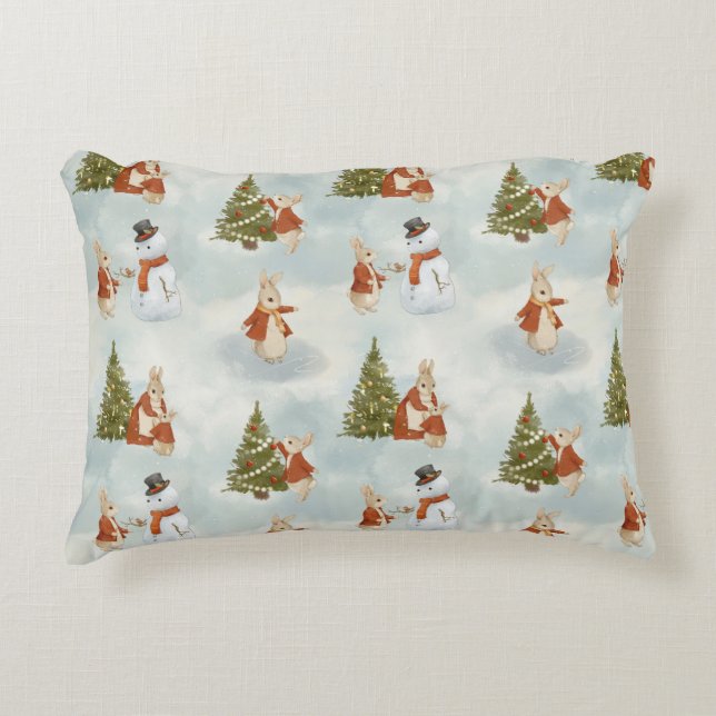 Christmas Peter Rabbit Vintage Accent Pillow (Front)