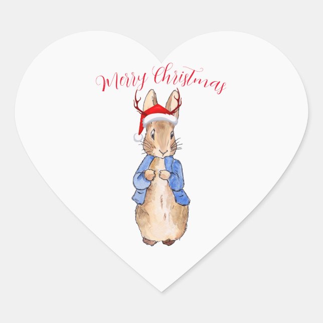 Christmas Peter the Rabbit Reindeer hat Heart Sticker (Front)