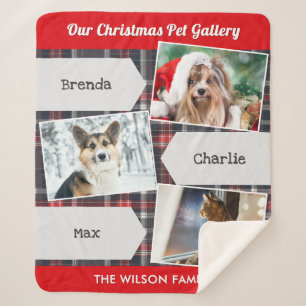 Christmas Pets 3 Photo Gallery Tartan Personalized Sherpa Blanket