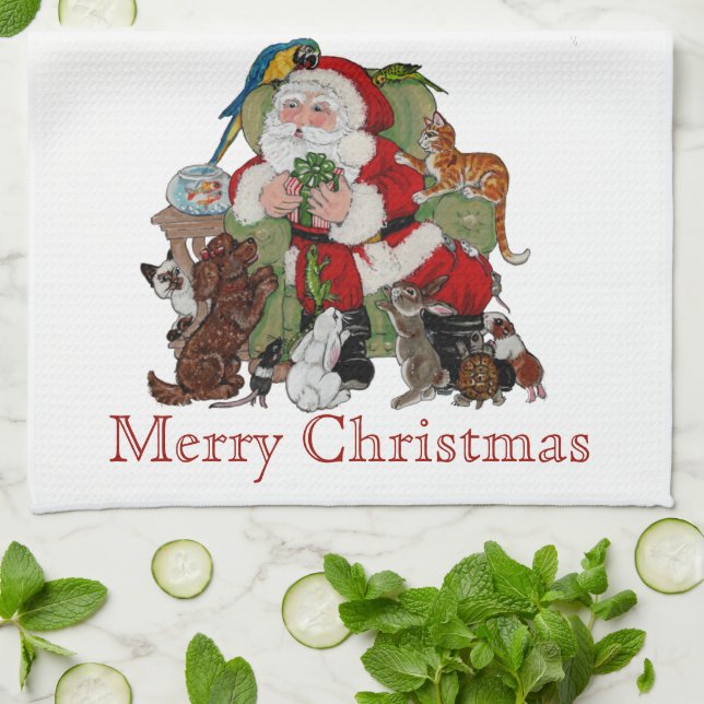 Christmas Pets Santa Dog Cat Animal Lover Kitchen Towel (Folded)