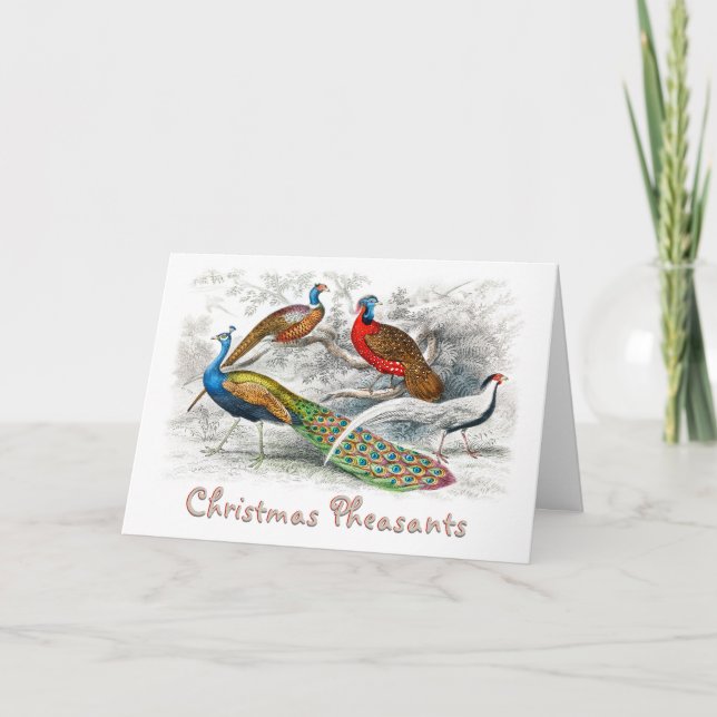 Christmas Pheasants - vintage art Folded Holiday Card (Front)