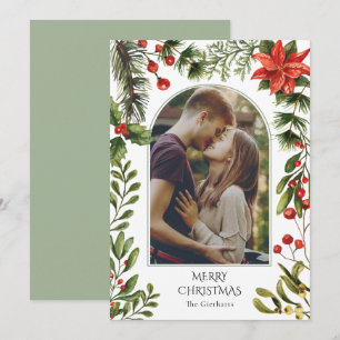 Christmas Photo Arch Watercolor Red Berries Floral Holiday Card