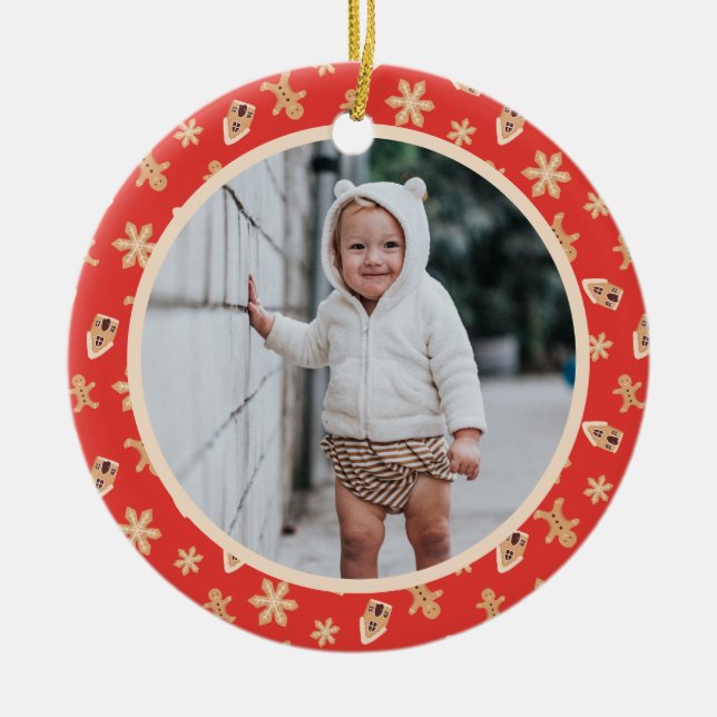 Christmas Photo Baby's First Christmas 2025 Bake Ceramic Ornament (Front)