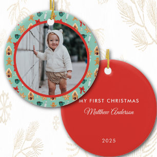 Christmas Photo Baby's First Christmas 2025 Bake Ceramic Ornament