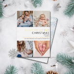 Christmas Photo Birth Announcement Gold Foil Card<br><div class="desc">Spread the joy of a special Christmas birth with this elegant modern real gold foil holiday birth announcement card. Personalize the front with your 4 special photos,  baby's name and birth stats,  and holiday message. The reverse features a pretty falling snowflakes frost background. Designed by Thisisnotme©</div>