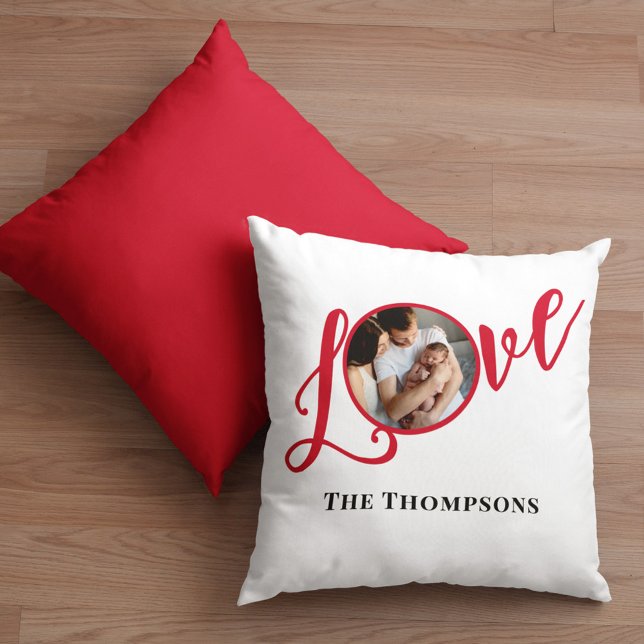 Christmas Photo Calligraphy Script Cute Love  Throw Pillow (Love simple photo typography calligraphy script pillow)