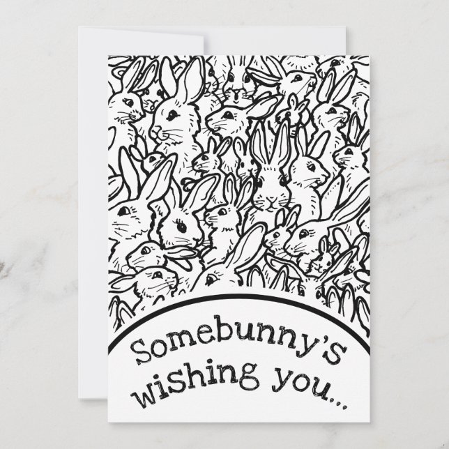 Christmas Photo Card Black White Rabbit Drawing (Front)