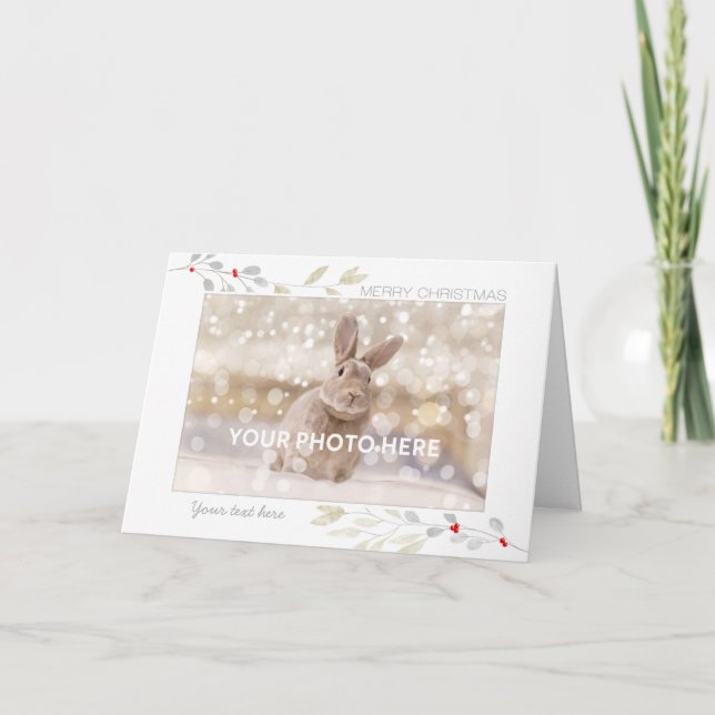 Christmas Photo Card - Gold Silver Leaves (Front)