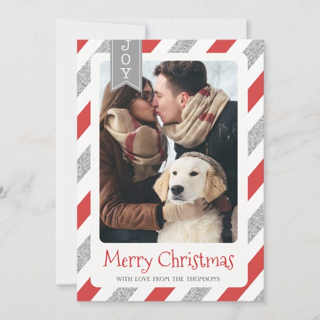 Christmas photo card merry christmas red silver (Front)