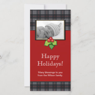 Christmas Photo Card Plaid Black Red