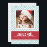 Christmas Photo Card | Red and Blue Ikat Pattern<br><div class="desc">Design features of unique world holiday card inspiration a light ice / blue aqua and white ikat losange with a modern rustic look and a strip of red ribbon that surrounds the photo. Personalize this stylish and unique map with your favorite portrait and personalized text.</div>