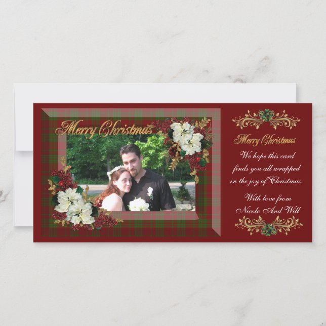 Christmas photo card white poinsettias (Front)