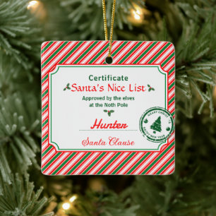 Christmas Photo Certificate Santa Nice List Ceramic Ornament