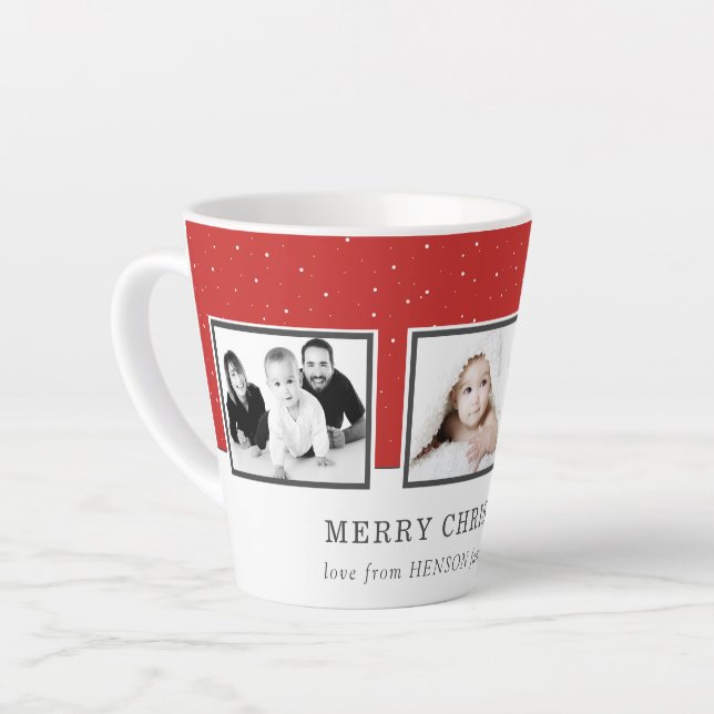 Christmas Photo Collage Custom Family Red Holiday Latte Mug (Left Angle)