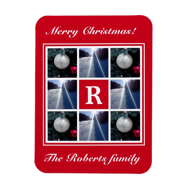 Christmas photo collage Custom Holiday monogram Magnet (Vertical)