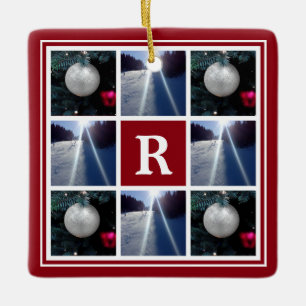 Christmas photo collage Custom monogram Holiday Ceramic Ornament