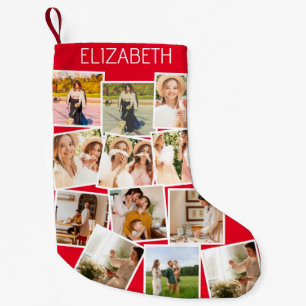 Christmas Photo Collage Custom Name Christmas Red Small Christmas Stocking